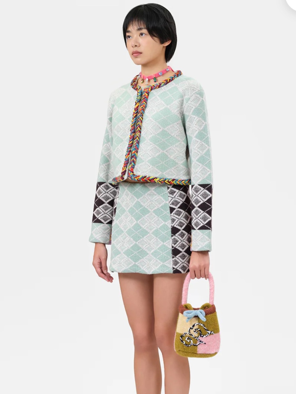 ARGYLE MINI SKIRT & MATCHING CARDIGAN